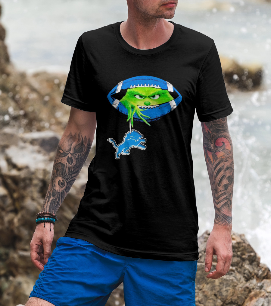 Grinch Sneak Peek Detroit Lions Christmas Football T-Shirt