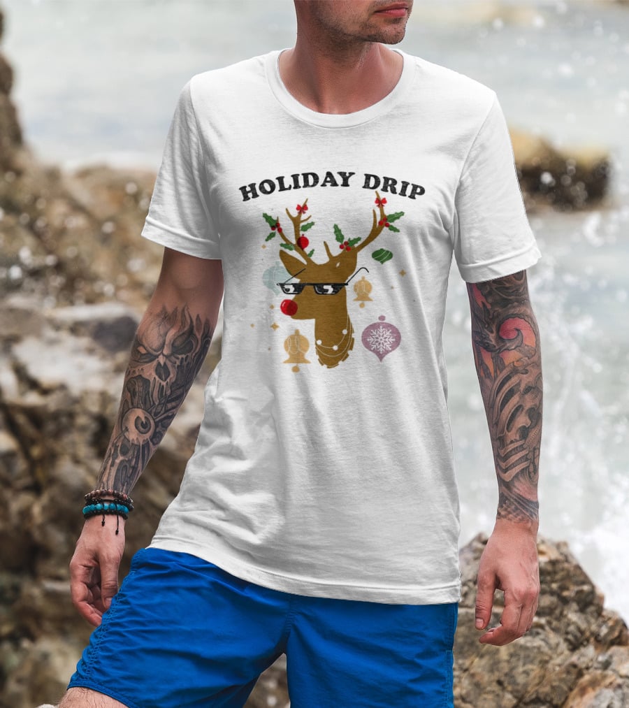 Holiday Drip Reindeer Christmas T-Shirt