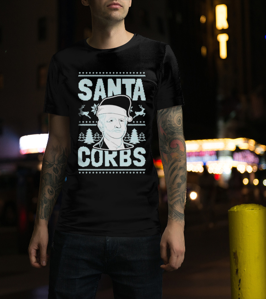 Santa Corbs Christmas Reindeer Trees And Santa Hat T-Shirt