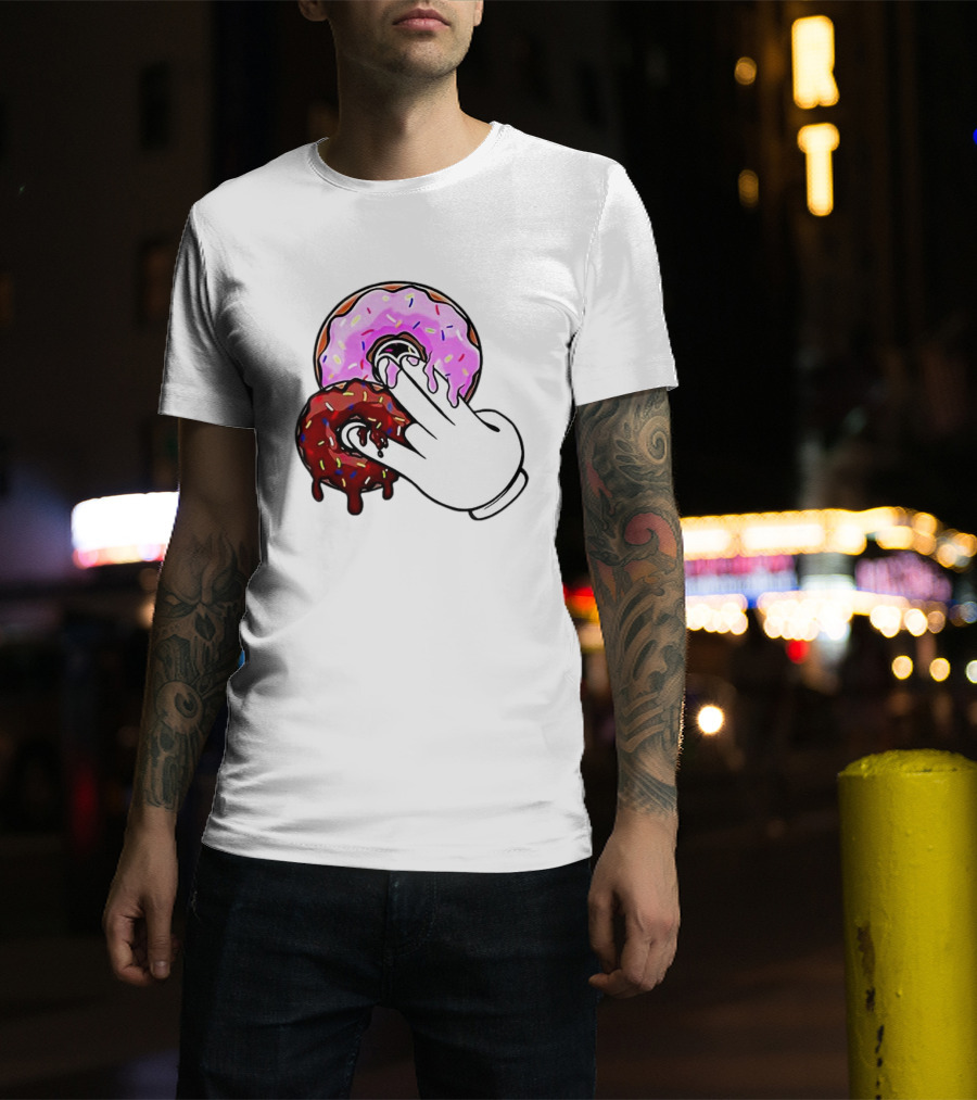 2 Pink Donuts 1 Brown Donut Animated Hand Gesture T-Shirt