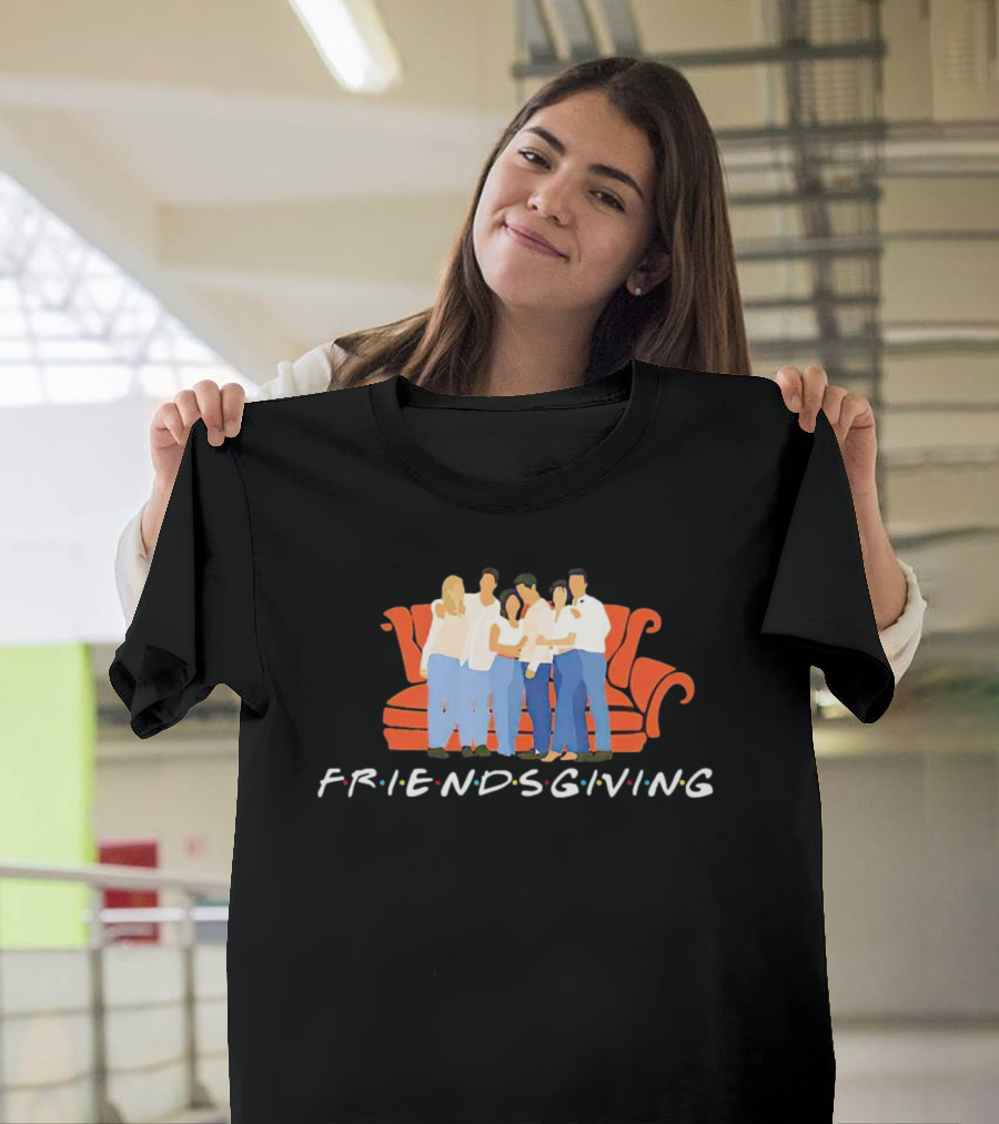 Friendsgiving Celebration With Friends On Iconic Orange Couch T-Shirt