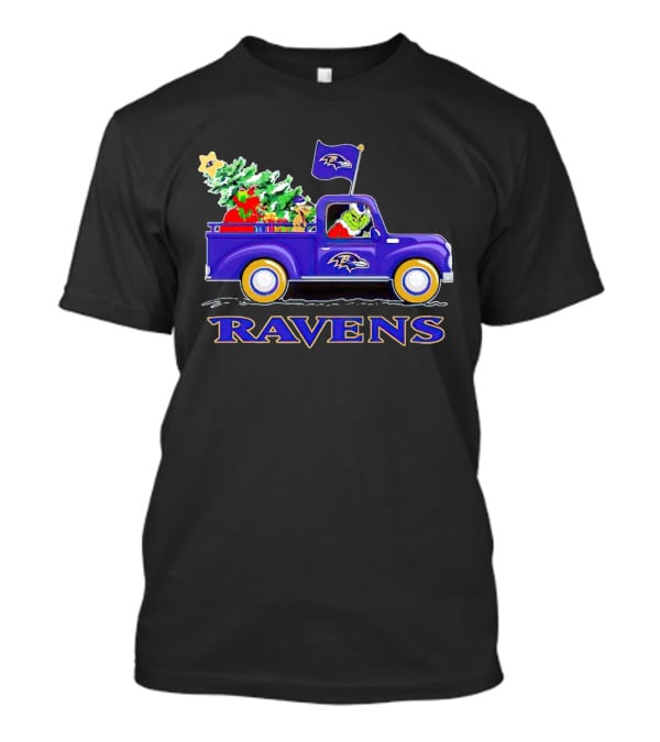 Grinch Driving Baltimore Ravens Christmas Truck T-Shirt