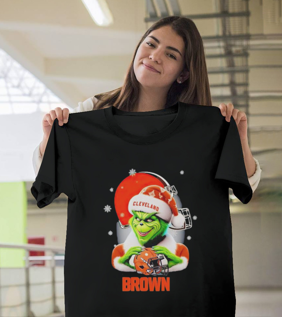 Grinch Cleveland Browns Christmas Football Snowflakes T-Shirt
