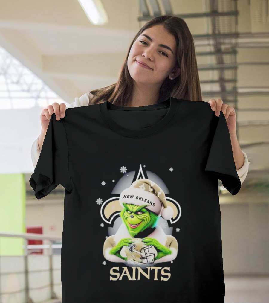 Grinch New Orleans Saints Christmas Snowflakes Football T-Shirt