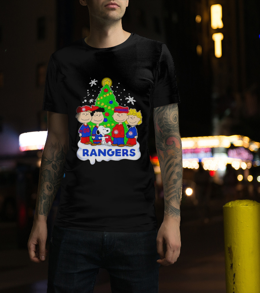 Peanuts Characters Texas Rangers Christmas Tree T-Shirt