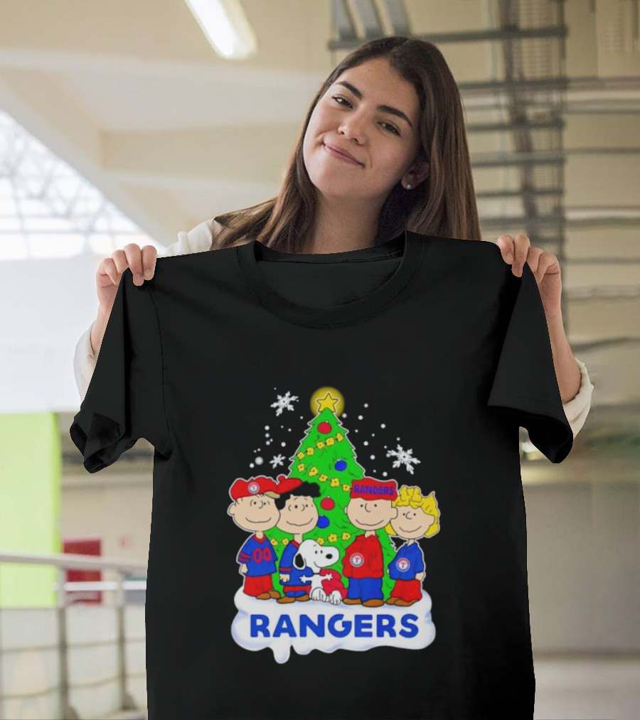 Peanuts Characters Texas Rangers Christmas Tree T-Shirt