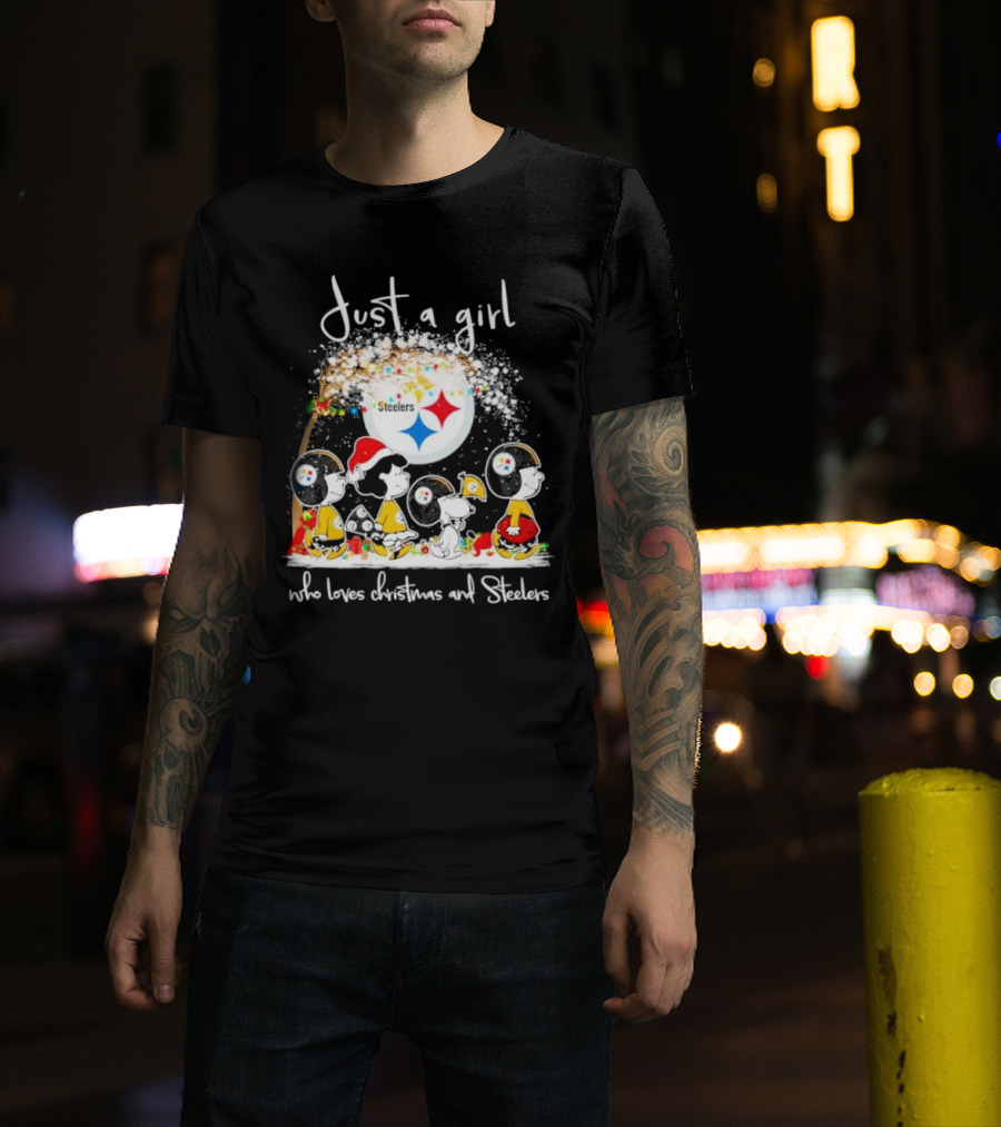 Just A Girl Who Loves Christmas And Steelers Peanuts Characters T-Shirt