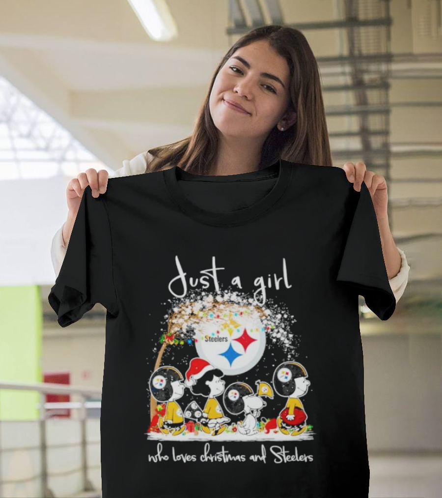 Just A Girl Who Loves Christmas And Steelers Peanuts Characters T-Shirt