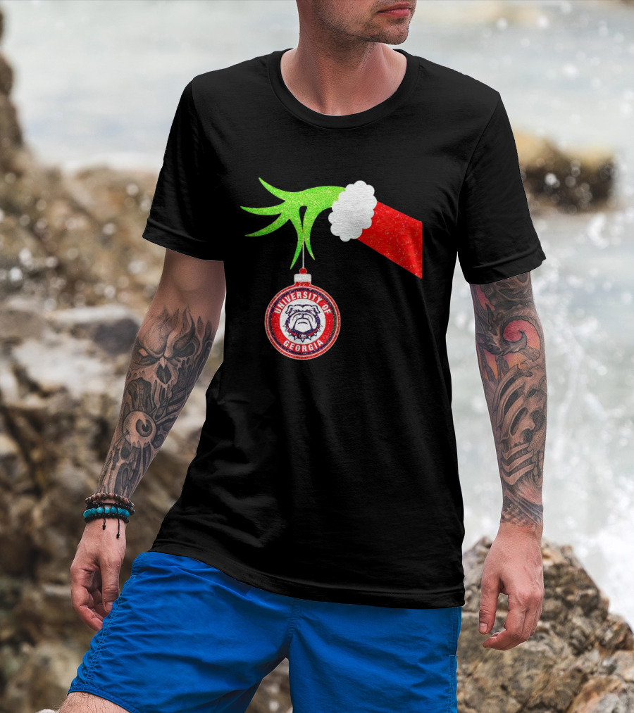 Grinch Hand Holding University Of Georgia Bulldogs Christmas T-Shirt