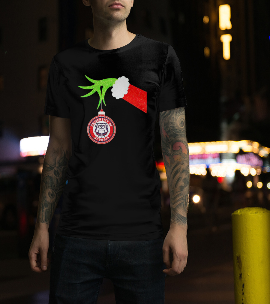 Grinch Hand Holding University Of Georgia Bulldogs Christmas T-Shirt