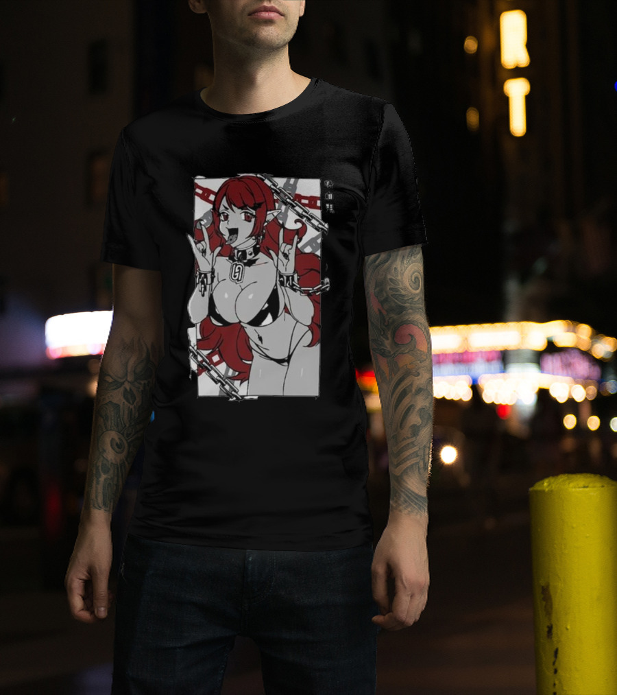 Vampiress Waifu Anime Red Hair Chains Gothic T-Shirt