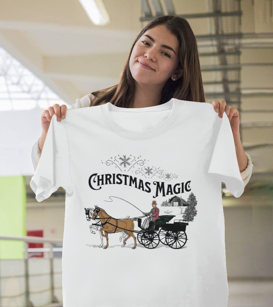 Christmas Magic Horse And Carriage Scene T-Shirt