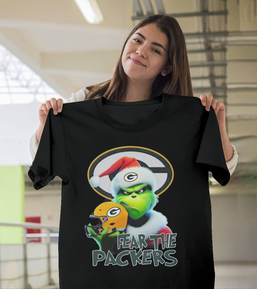 Grinch Fear the Green Bay Packers Christmas G Helmet T-Shirt