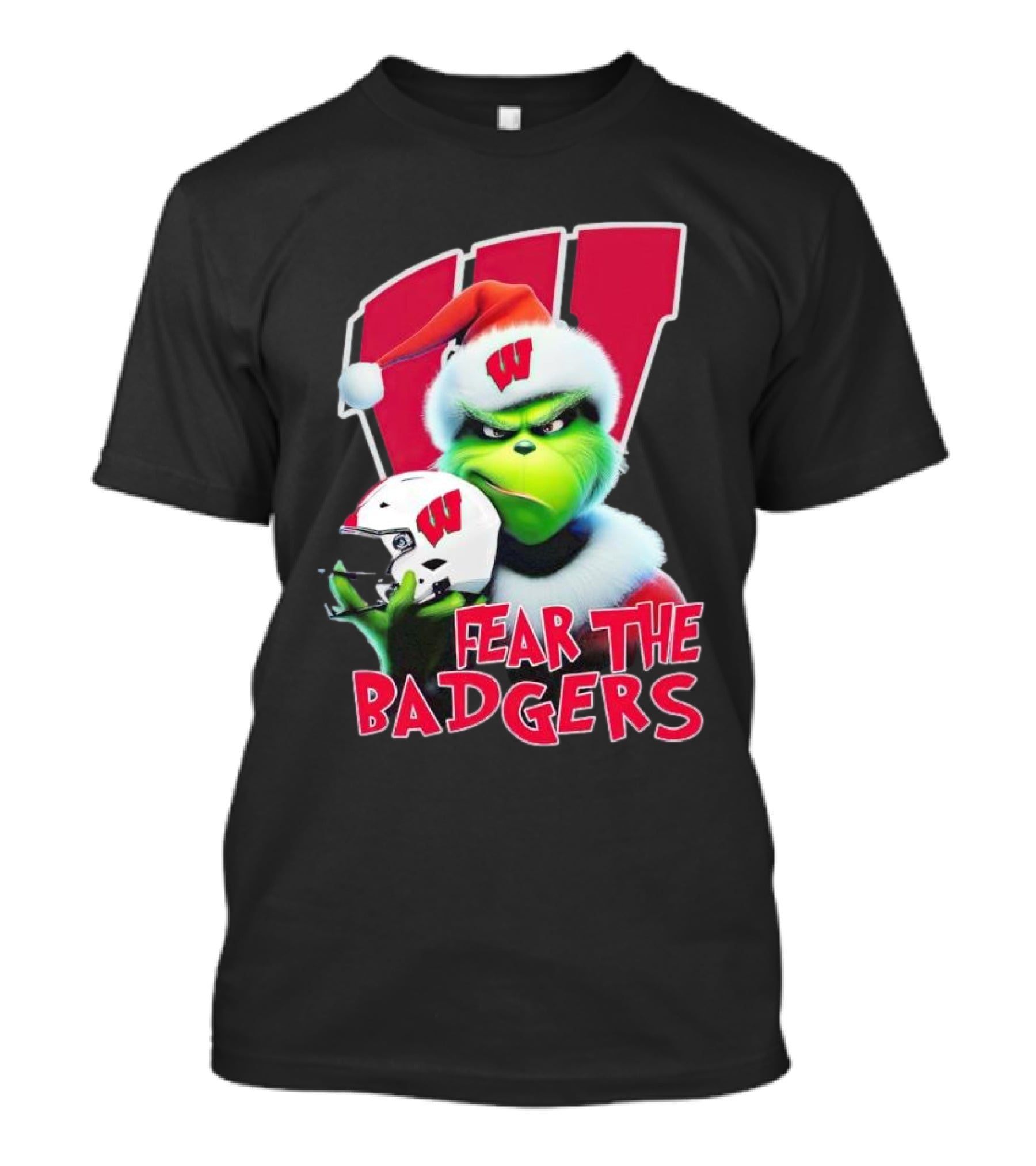 Grinch Fear The Badgers Wisconsin Christmas Football T-Shirt