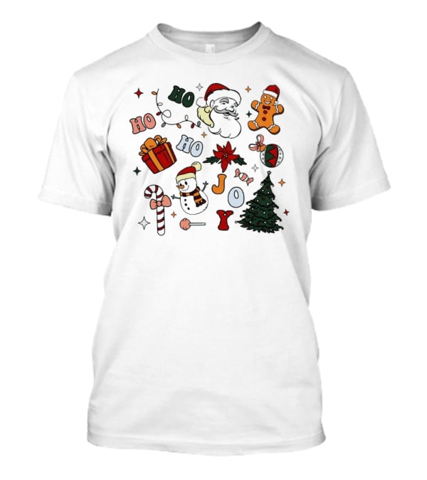 Ho Ho Ho Joy Christmas With Santa Gingerbread And Candy Cane T-Shirt