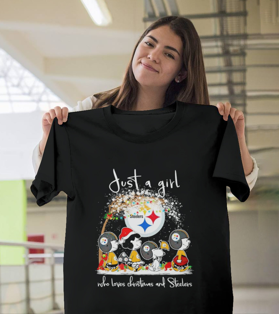 Peanuts Characters Just a Girl Who Loves Christmas and Steelers T-Shirt