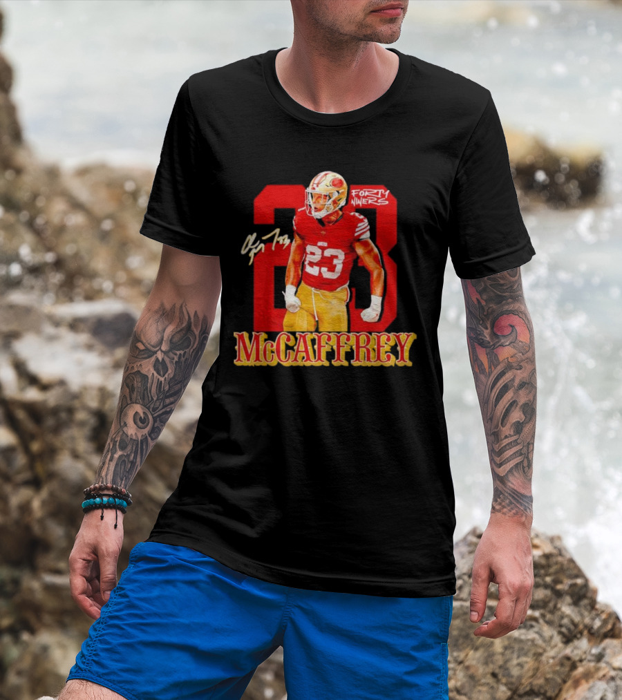 Christian McCaffrey 23 Signature Forty Niners NFL Football T-Shirt