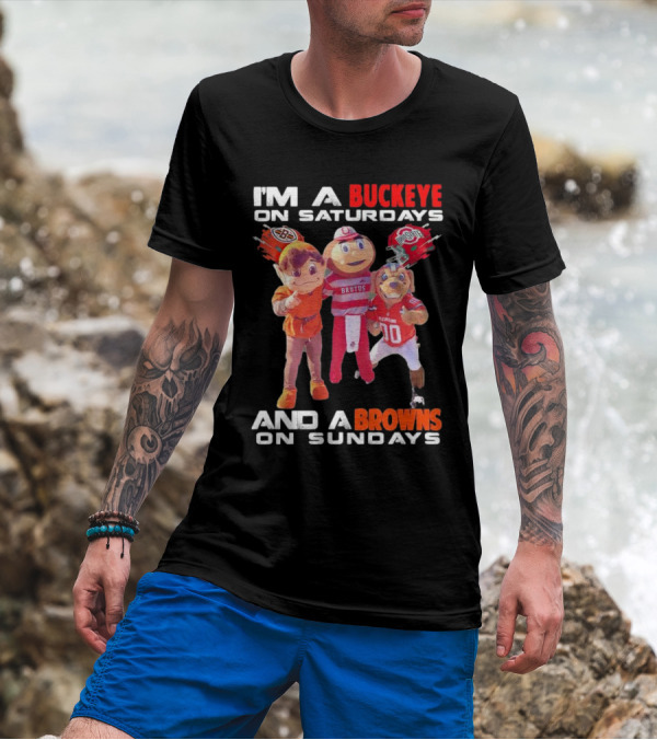 I'm A Buckeye On Saturdays And A Browns On Sundays With Brutus And Mascots T-Shirt