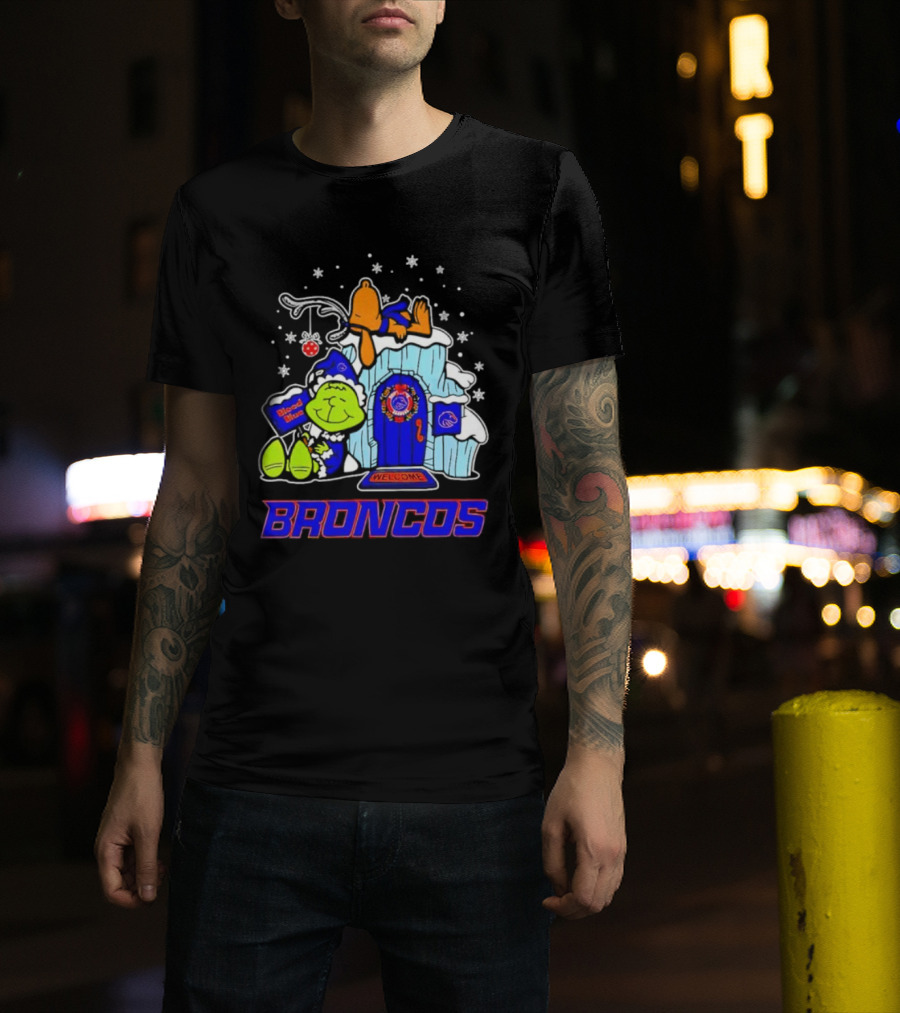 Peanuts Boise State Broncos Grinch Celebrate Merry Xmas T-Shirt