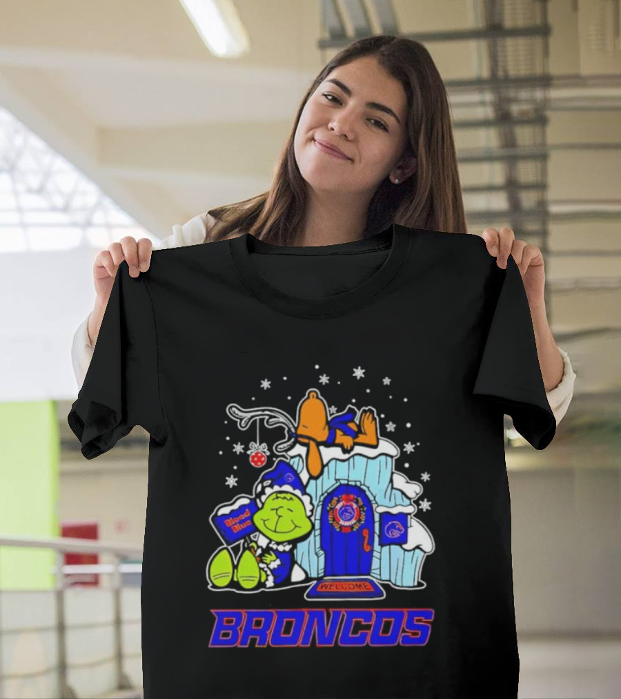 Peanuts Boise State Broncos Grinch Celebrate Merry Xmas T-Shirt