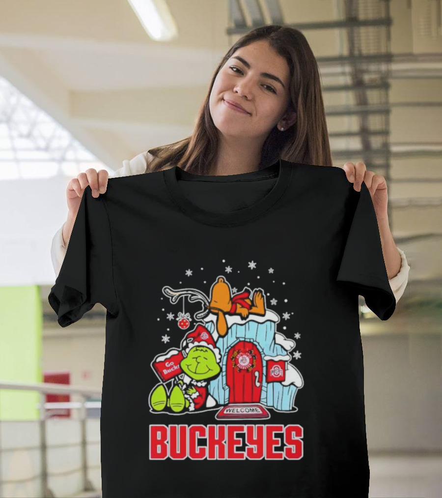 Peanuts Grinch Ohio State Buckeyes Go Bucs Merry Xmas Snoopy Woodstock T-Shirt