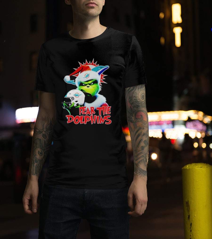 Fear The Dolphins Grinch Santa Miami NFL T-Shirt