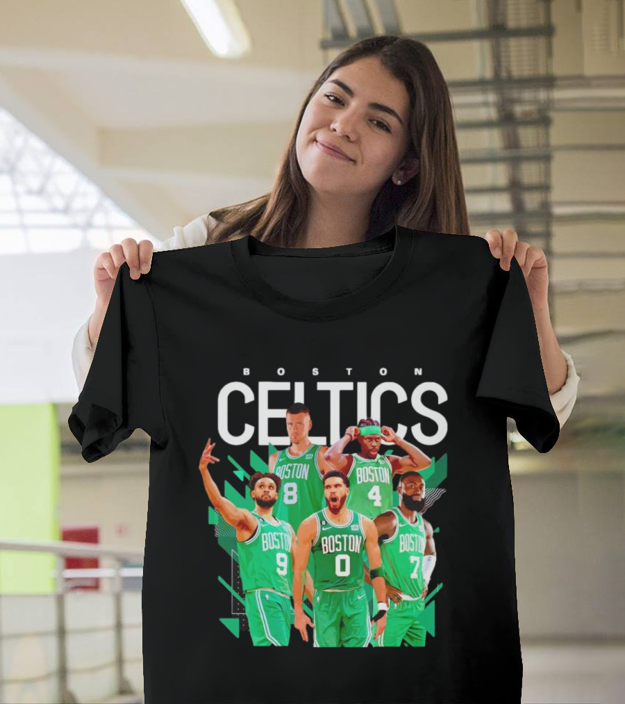 Boston Celtics Starting Five Team Players Green Uniforms T-Shirt
