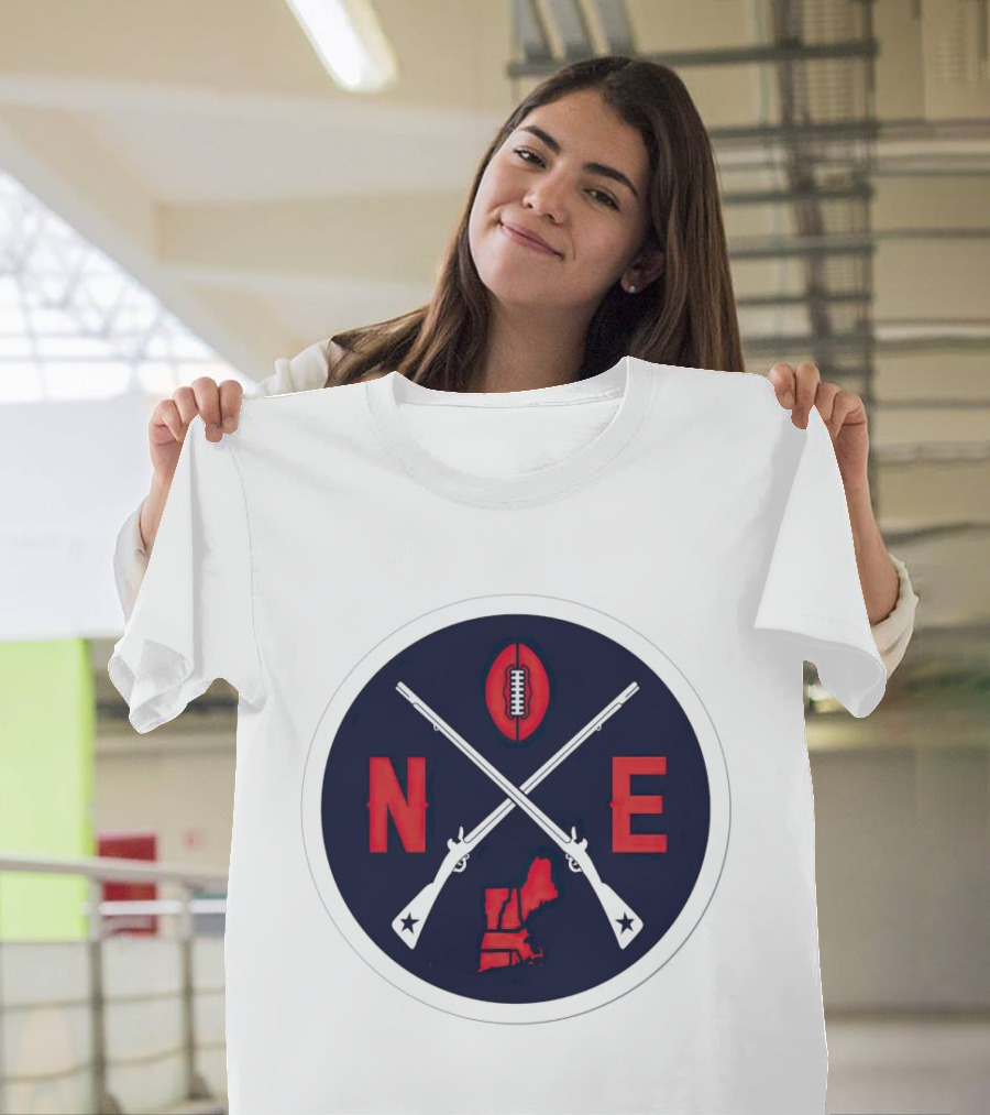 New England Patriots Football Emblem NE Guns Map Oval T-Shirt