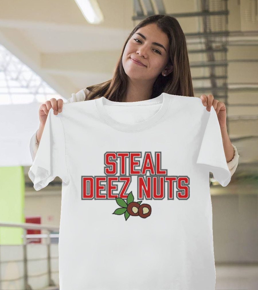Ohio Steal Deez Nuts Red Text With Nuts And Leaves T-Shirt