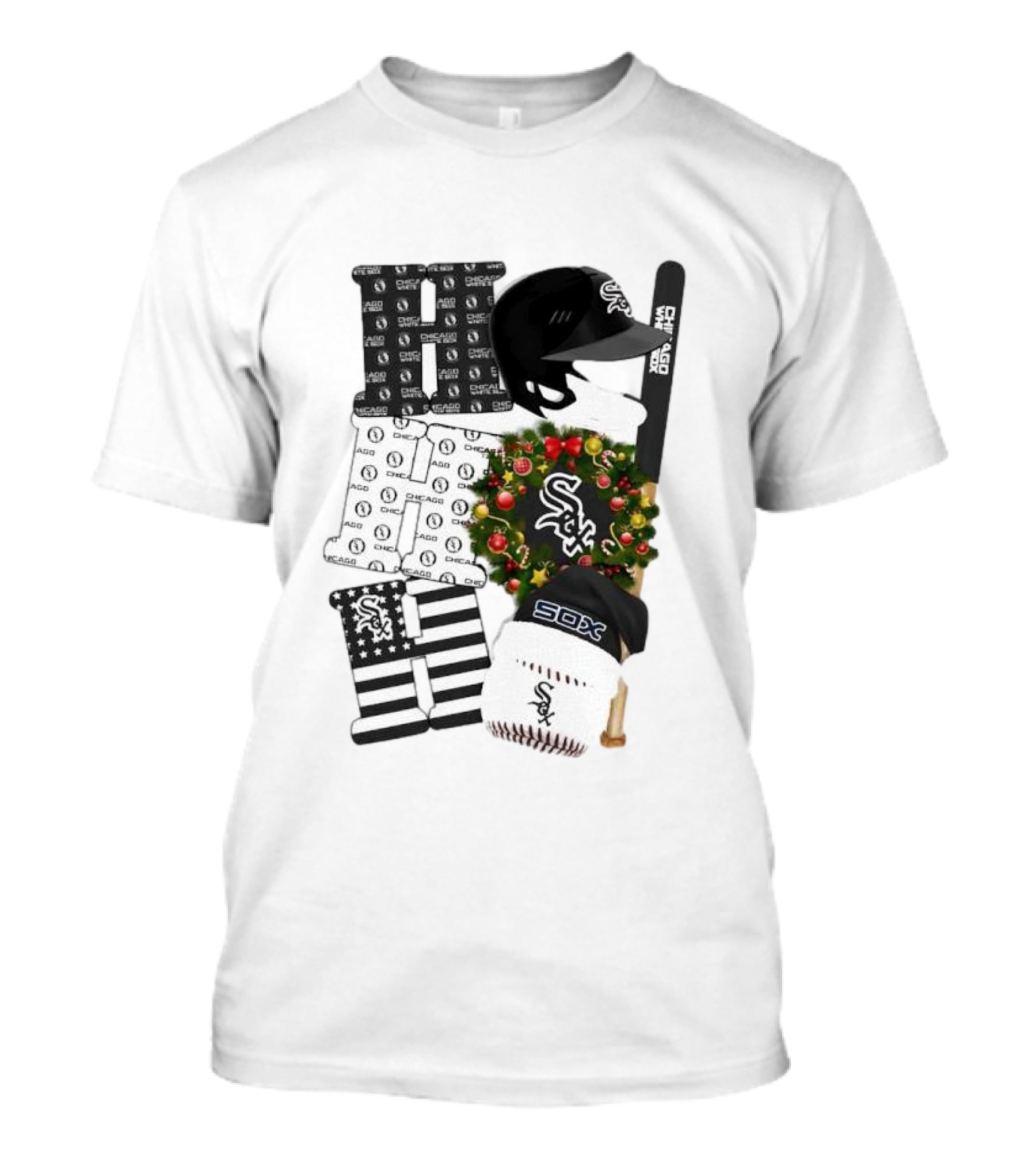 Chicago White Sox Christmas Ornaments And Sox Baseball Gear Wreath T-Shirt