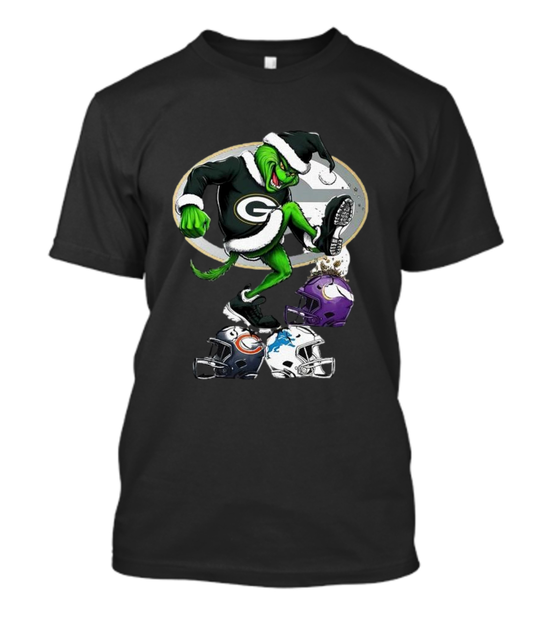 Green Bay Packers Grinch Crushing Rival Football Teams With Christmas Spirit T-Shirt