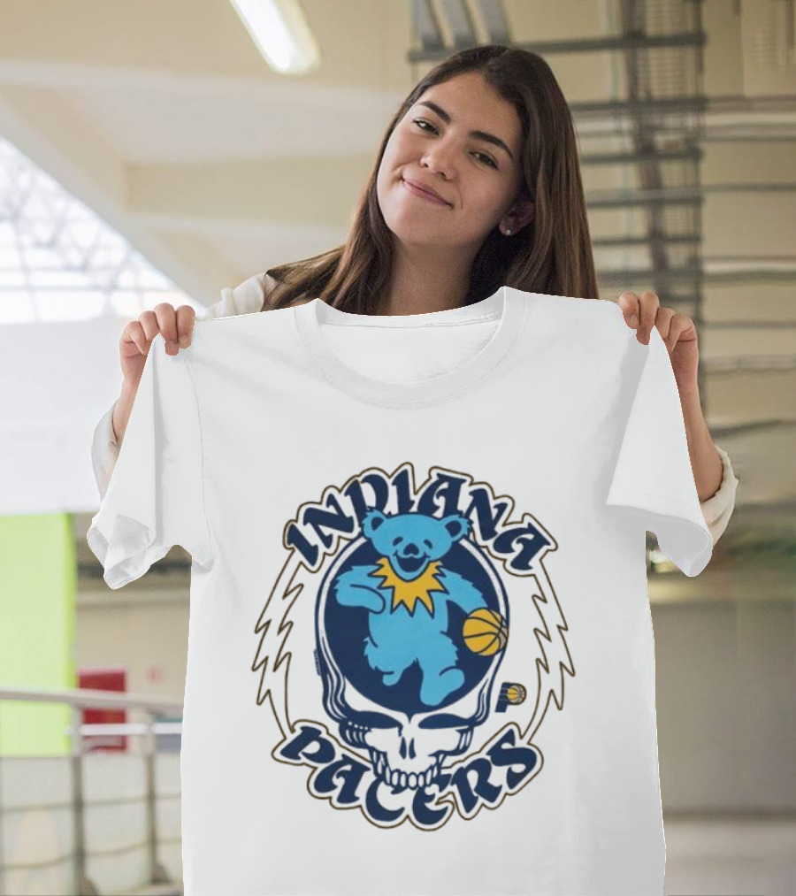 Indiana Pacers Grateful Dead Bear Basketball Icon With Skull T-Shirt
