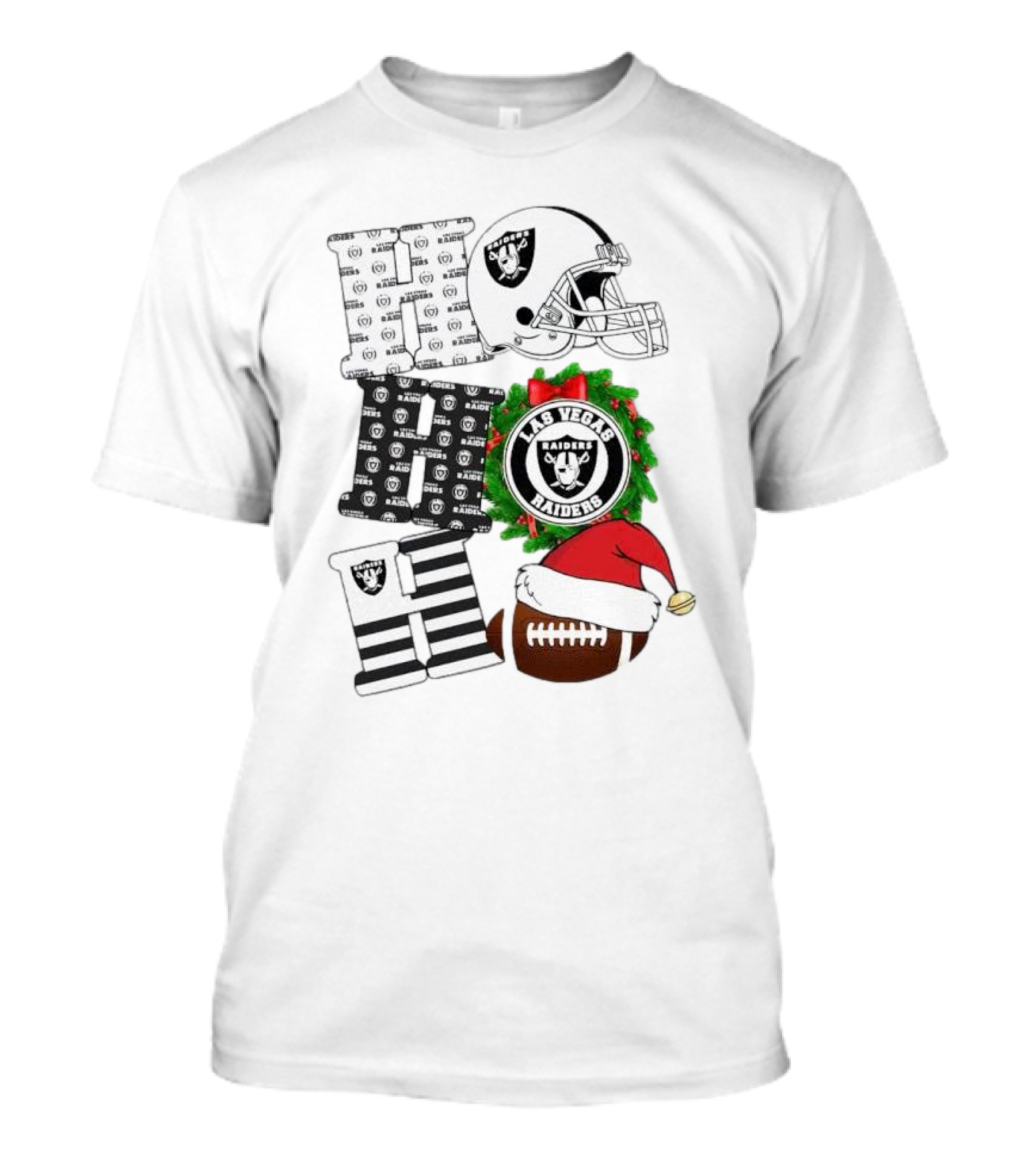 Las Vegas Raiders Ho Ho Ho Merry Christmas Helmet Wreath Football T-Shirt