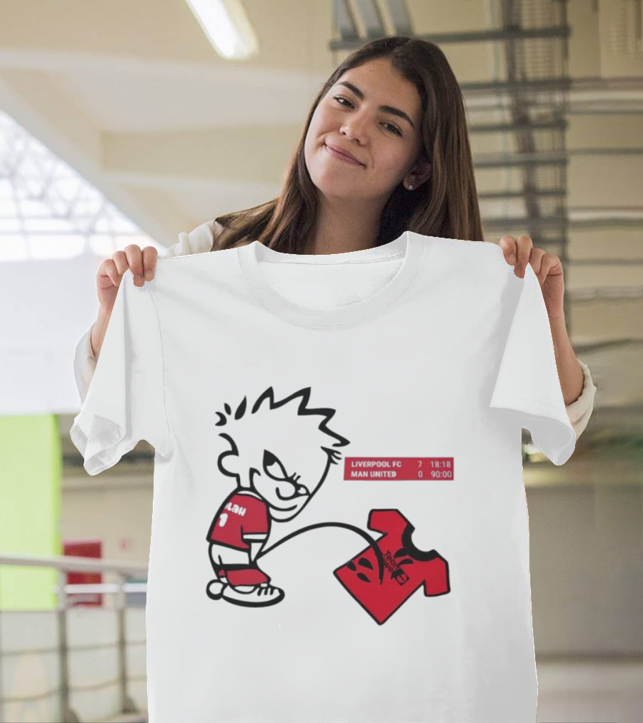 Liverpool FC 7-0 Man United Parody With Cartoon Boy Image T-Shirt