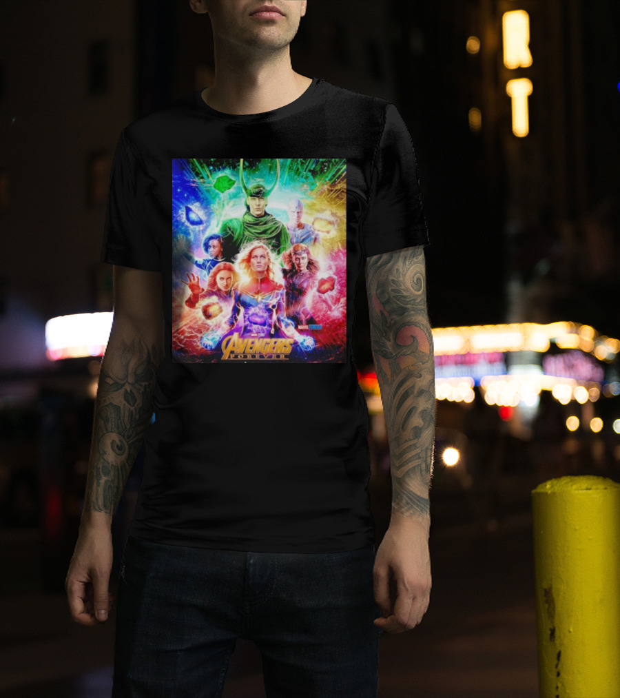 Marvel Studios Avengers Forever Loki Captain Marvel Scarlet Witch Vision Trail Of Infinity Stones T-Shirt