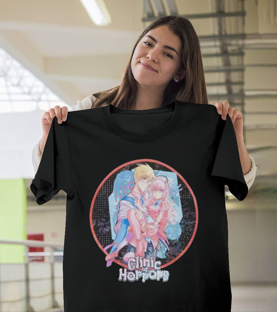 Clinic Of Horrors Anime Characters In Pink And Blue Circle T-Shirt