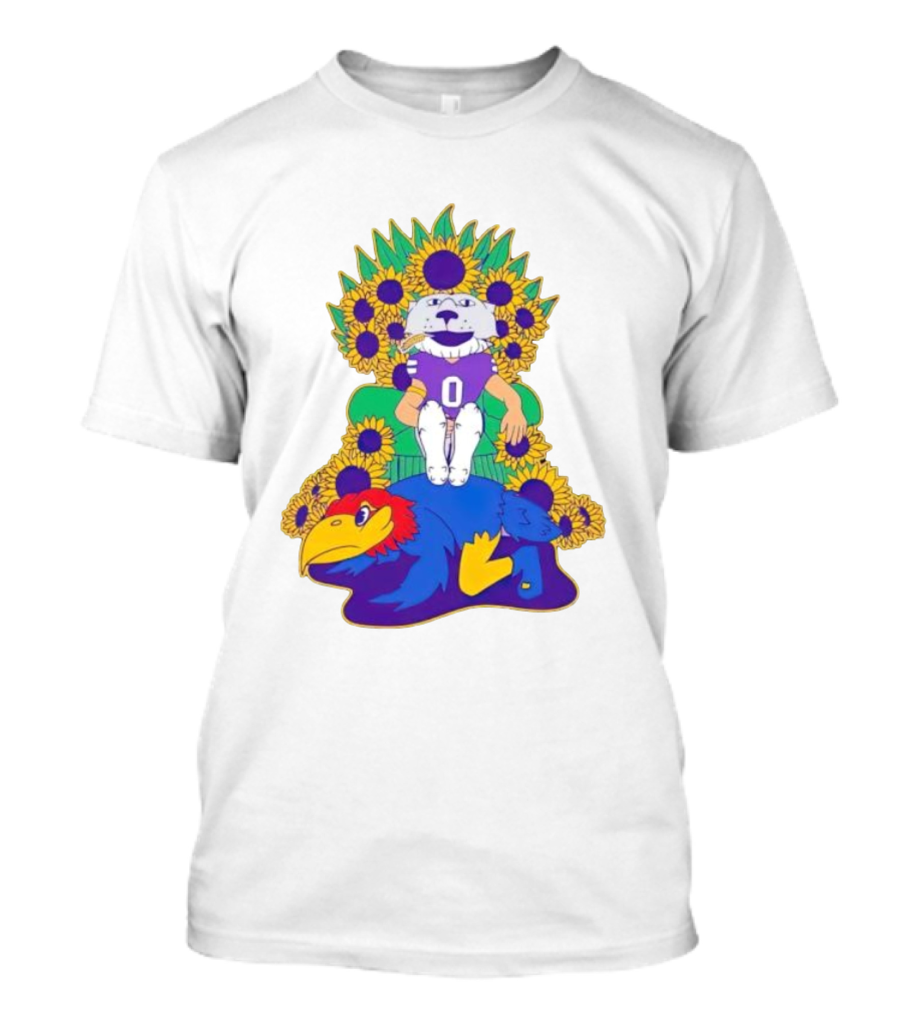 Willie Wildcats Sitting Victorious On Jayhawk Surrounded By Sunflowers T-Shirt