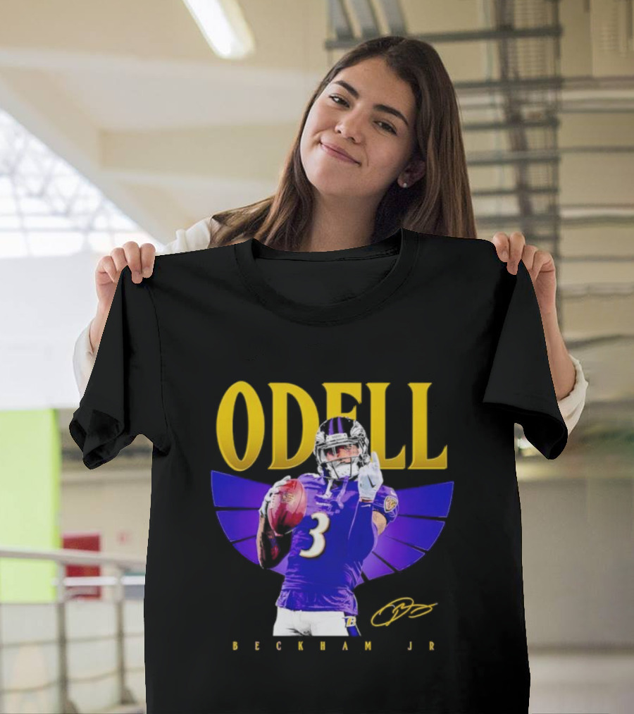 Odell Beckham Jr Baltimore Ravens Signature Number 3 Spotlight T-Shirt