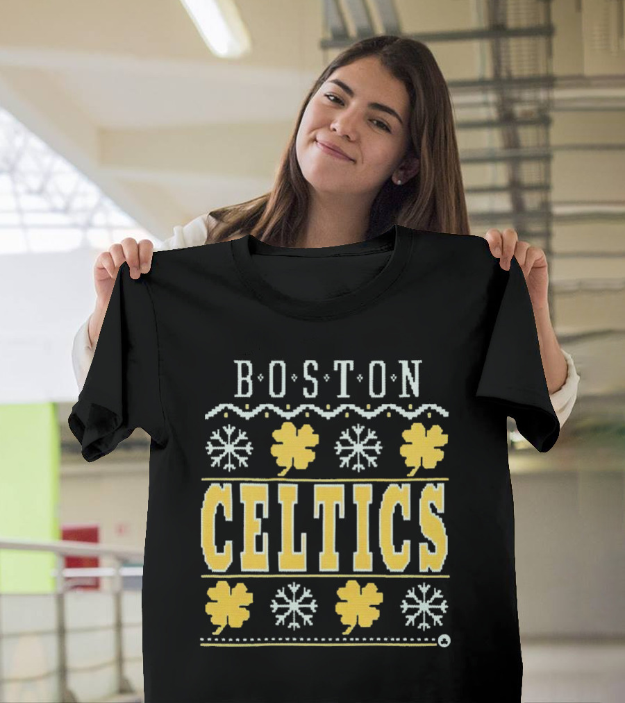 Boston Celtics Snowflakes And Shamrocks T-Shirt