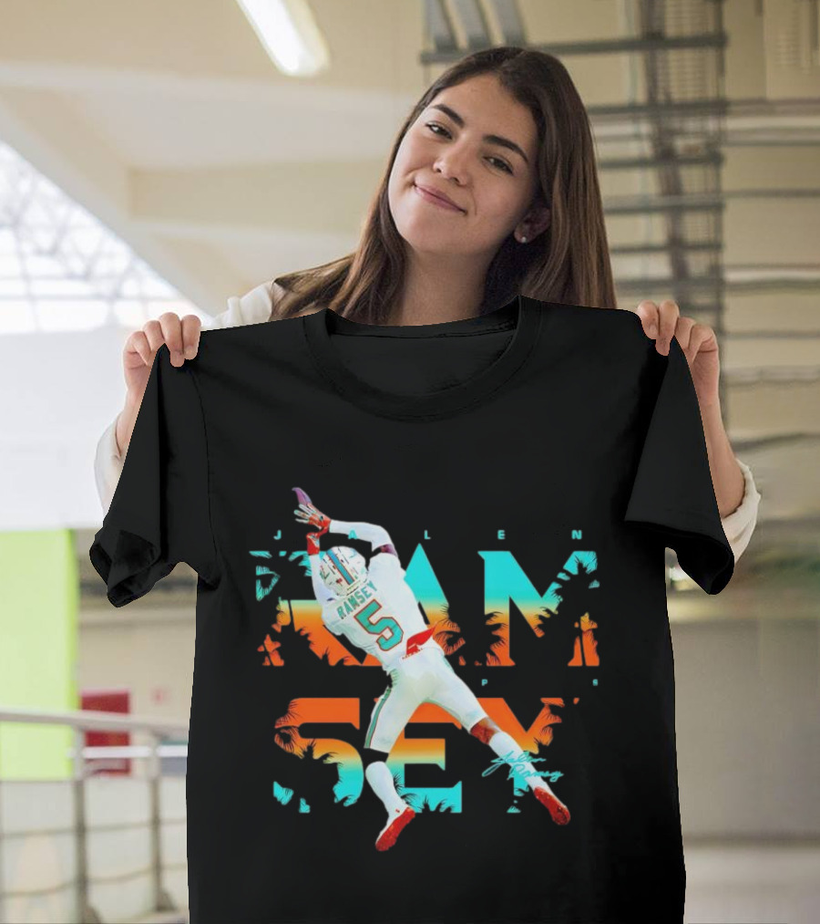 Jalen Ramsey Dolphins Interception Palm Sunset T-Shirt
