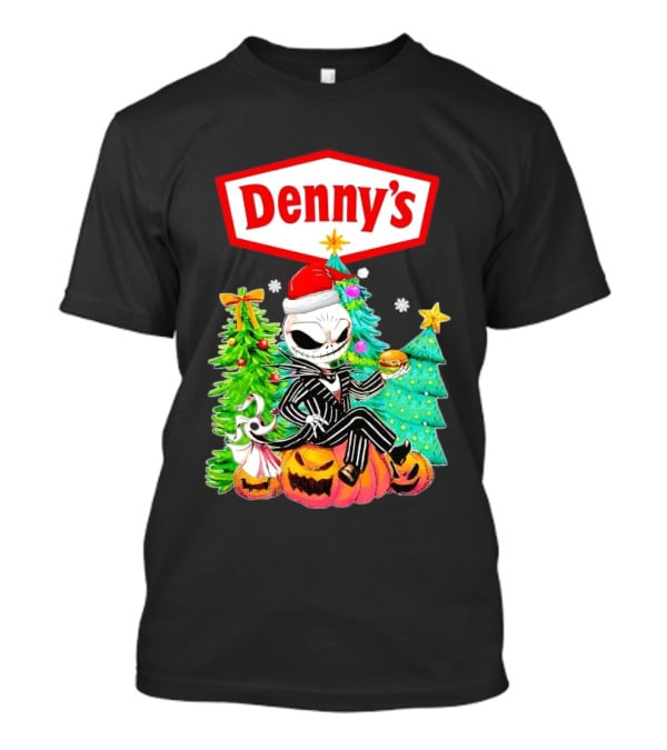 Denny’s Jack Skellington Santa Sitting On Pumpkins With Christmas Trees T-Shirt