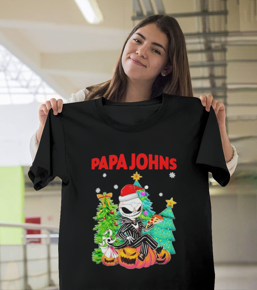 Jack Skellington Papa Johns Christmas Pumpkin Tree T-Shirt