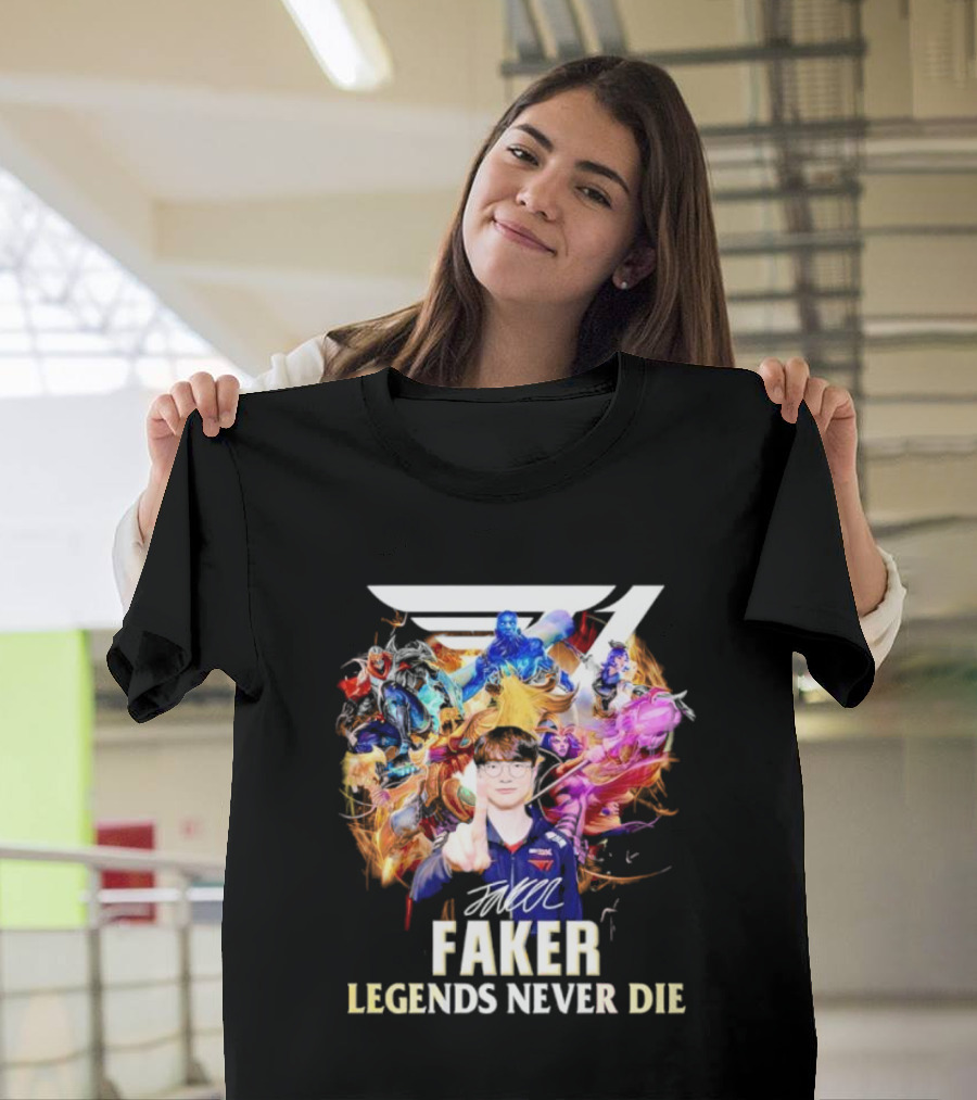 T1 Faker Legends Never Die Signature With Dynamic Character T-Shirt