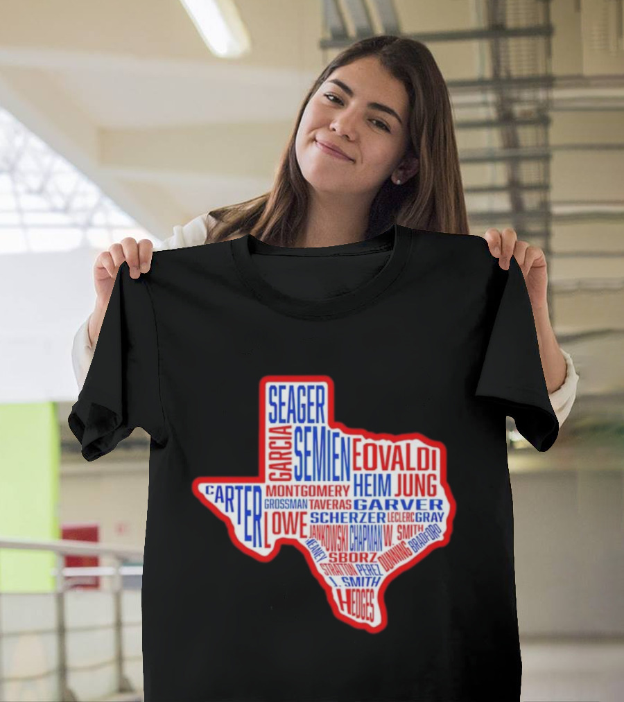 Texas Rangers Champs Seager Semien Garcia Eovaldi Carter Montgomery Heim Jung Garver Lowe Scherzer T-Shirt