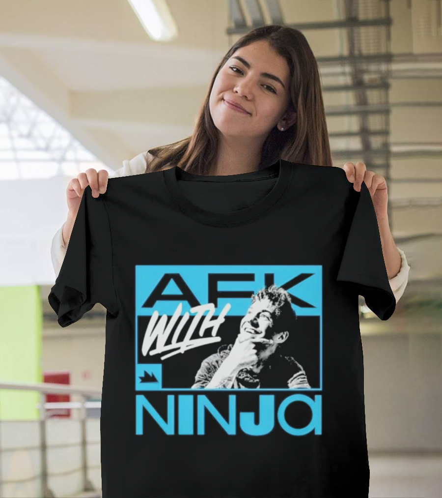 Afk With Ninja Gaming Streamer Icon Text Portrait Blue T-Shirt