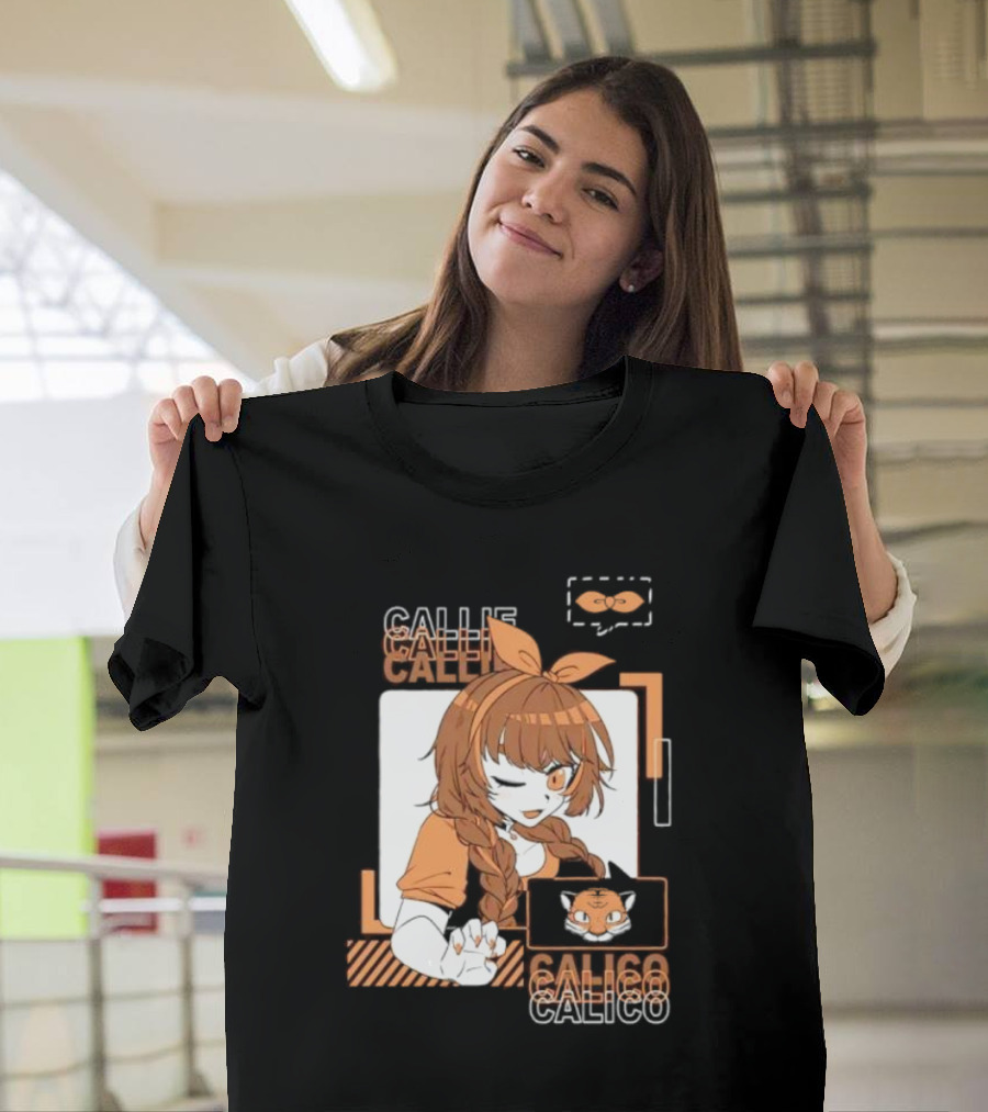 Callie Calico Winking Girl with Cat Headband and Symbols T-Shirt