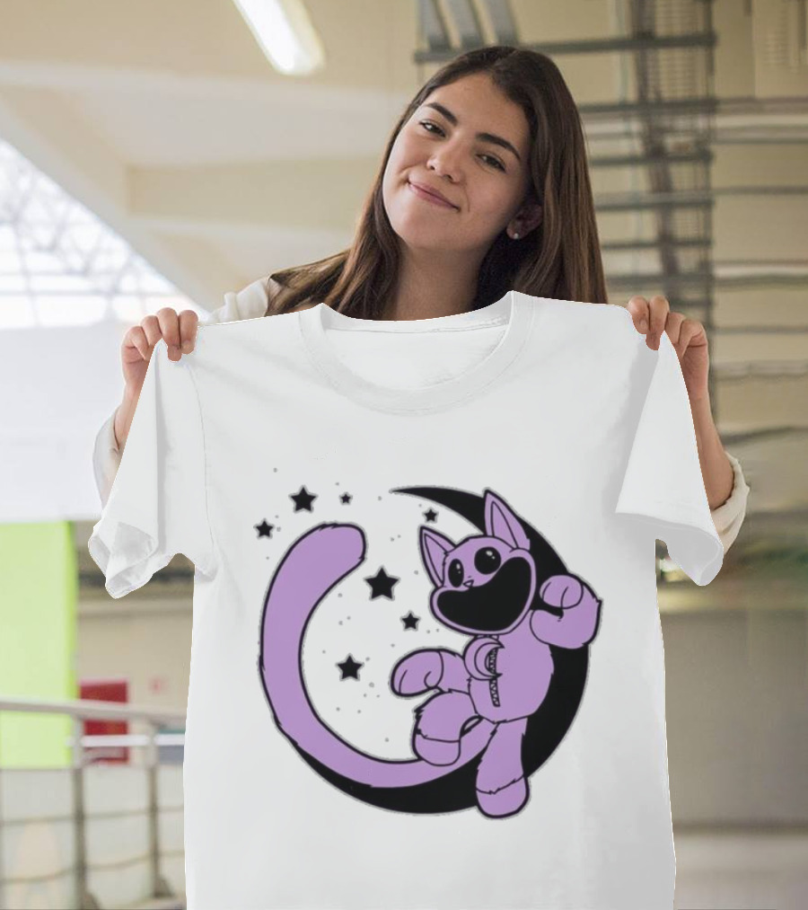 CatNap Astronaut Cat in Space with Crescent Moon and Stars T-Shirt