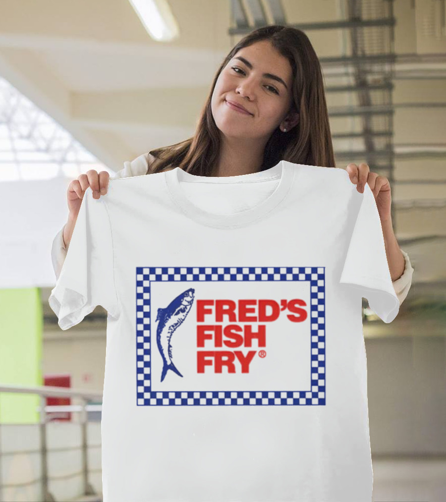 FRED'S FISH FRY Checkered Border with Jumping Fish T-Shirt
