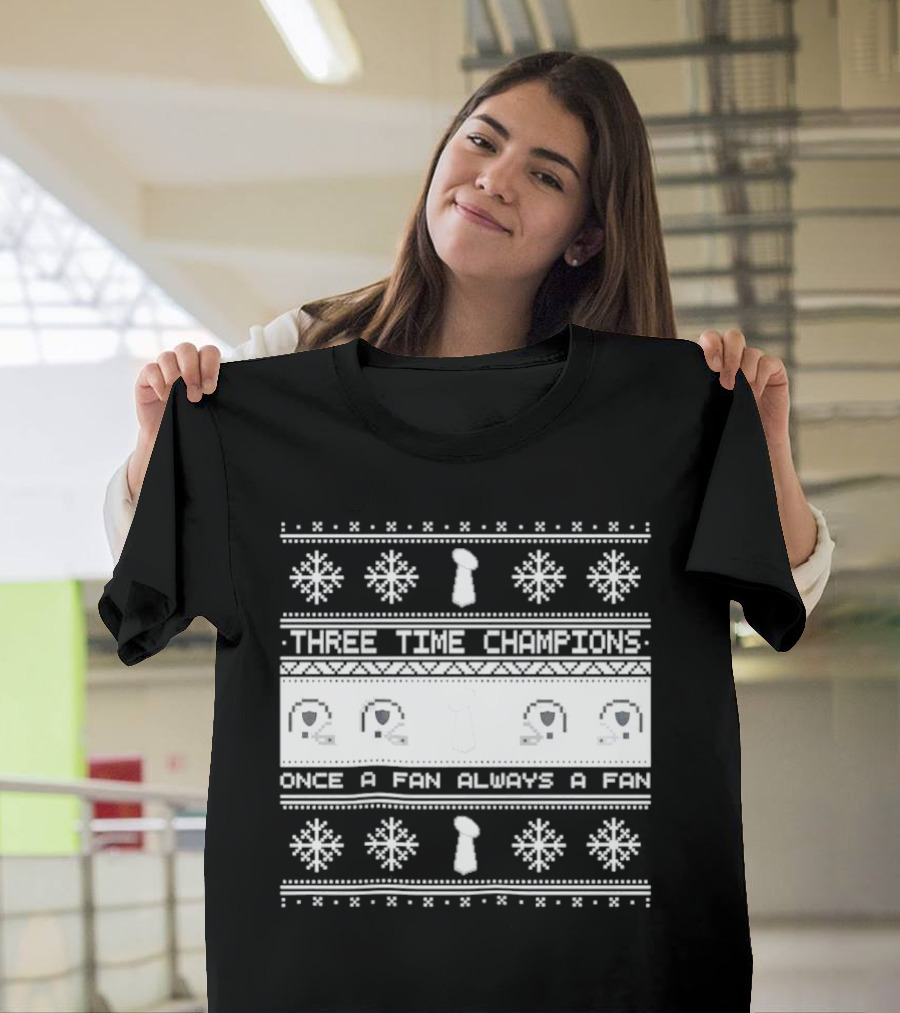 Three Time Champions Trophy Snowflakes Once a Fan Always a Fan Xmas T-Shirt