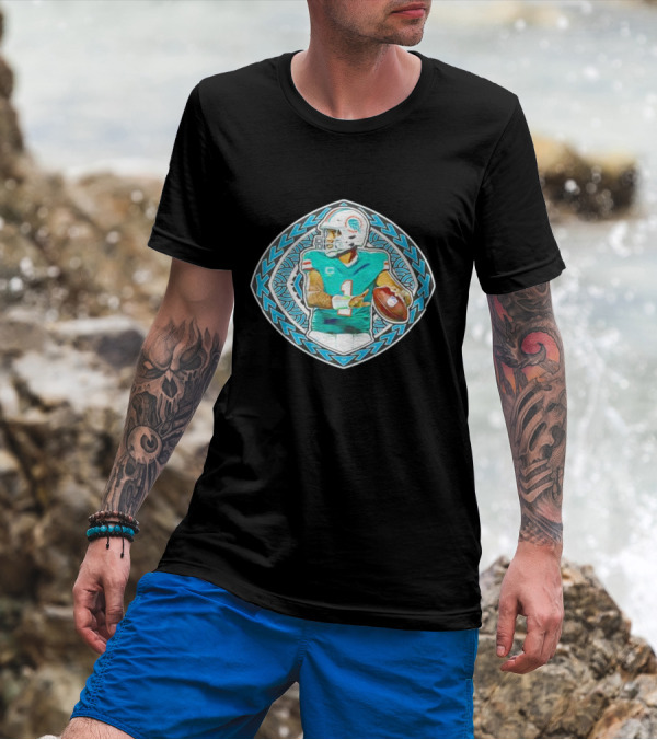 Tua Tagovailoa TAT-TUA Miami Football Quarterback Samoan Tribal Style Retro Fan T-Shirt